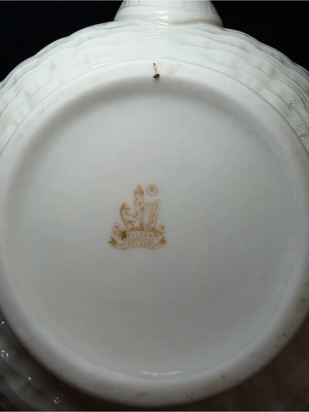 Vintage Belleek Shamrock Basketweave Teapot Gold 7th Mark